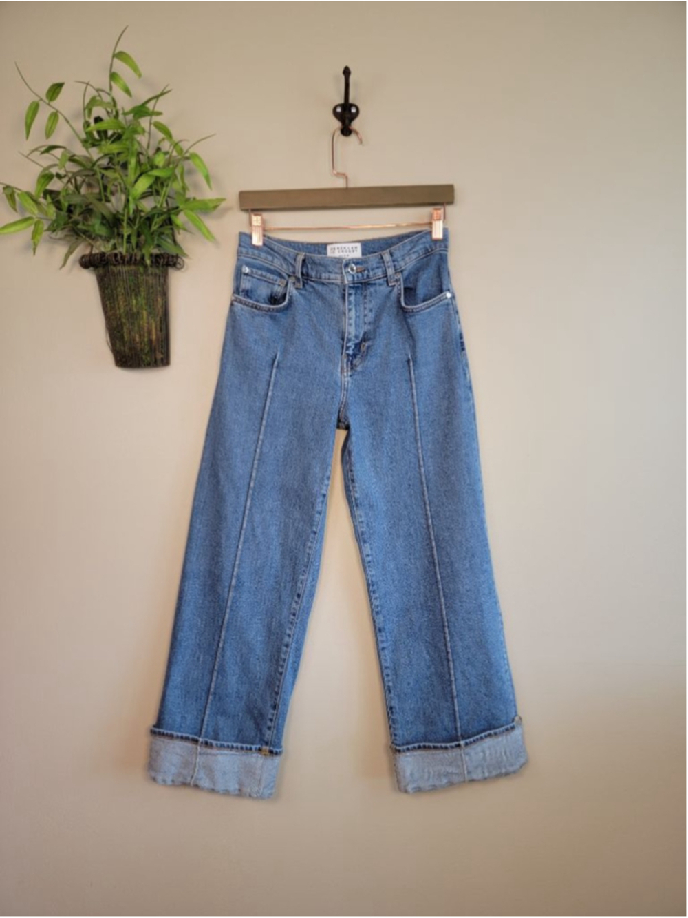 Derek Lam 10 Crosby Delano Wide Leg Cuffed Ankle Straight Jeans Medium Wash 27